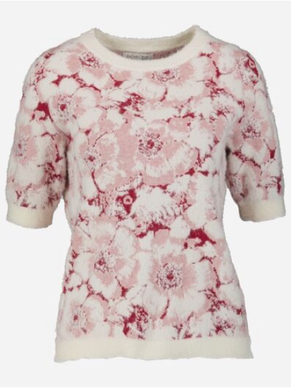 NWT Rachel Zoe Floral Short-Sleeve Knit Sweater in Cream & Pink